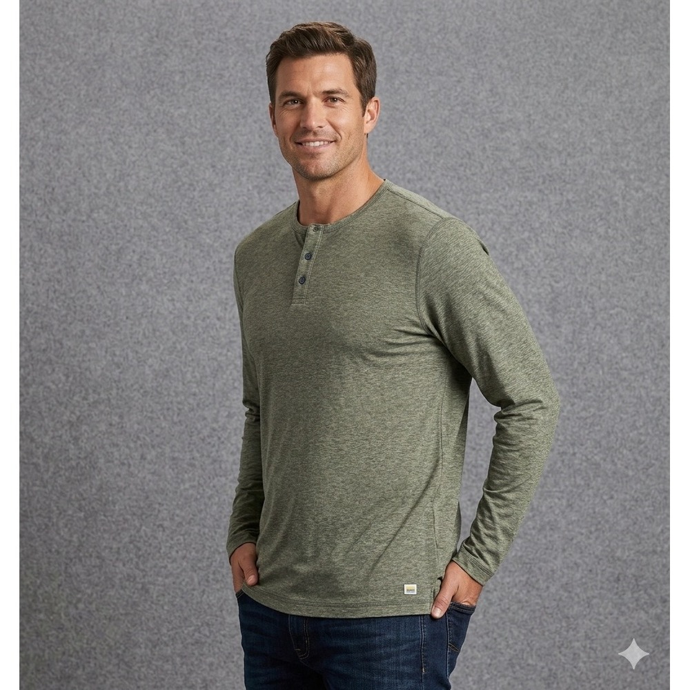 Vuori Henley Mens XXL Olive Green Long Sleeve Performance Stretch Space Dye